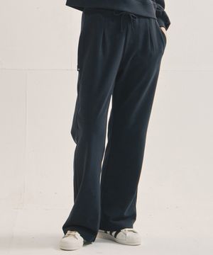 WW 원 턱 세미 와이드 스웨트 팬츠[네이비 블랙]