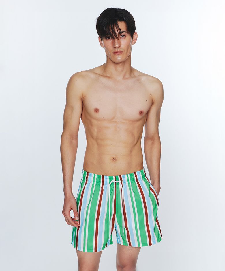 Sunburst Stripe Swim Trunks - Clover Green