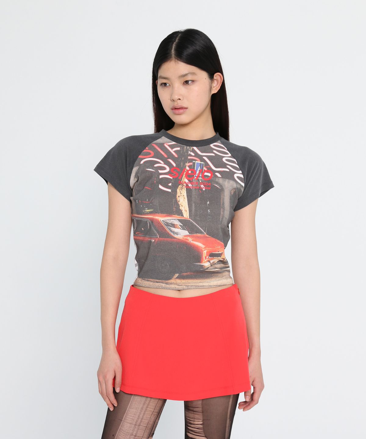 에스이오(s/e/o) GIRLS MARIO CROPPED TEE_CHARCOAL