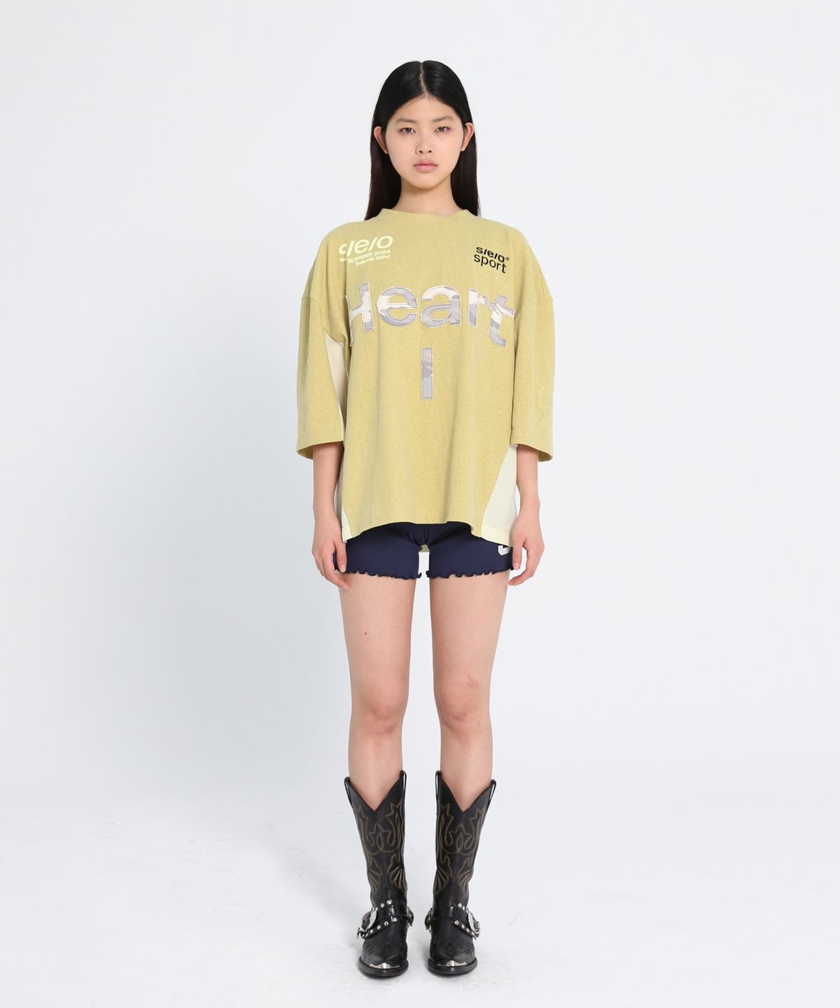 에스이오(s/e/o) HEART APLIQUE RUGBY JERSEY TOP_MUSTARD