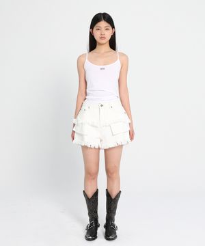 EXPOSED POCKET LAYERED DENIM SHORTS_ECRU