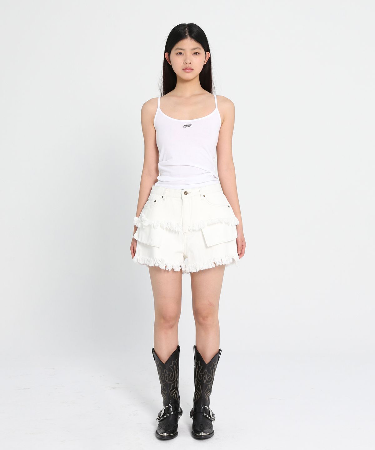 에스이오(s/e/o) EXPOSED POCKET LAYERED DENIM SHORTS_ECRU