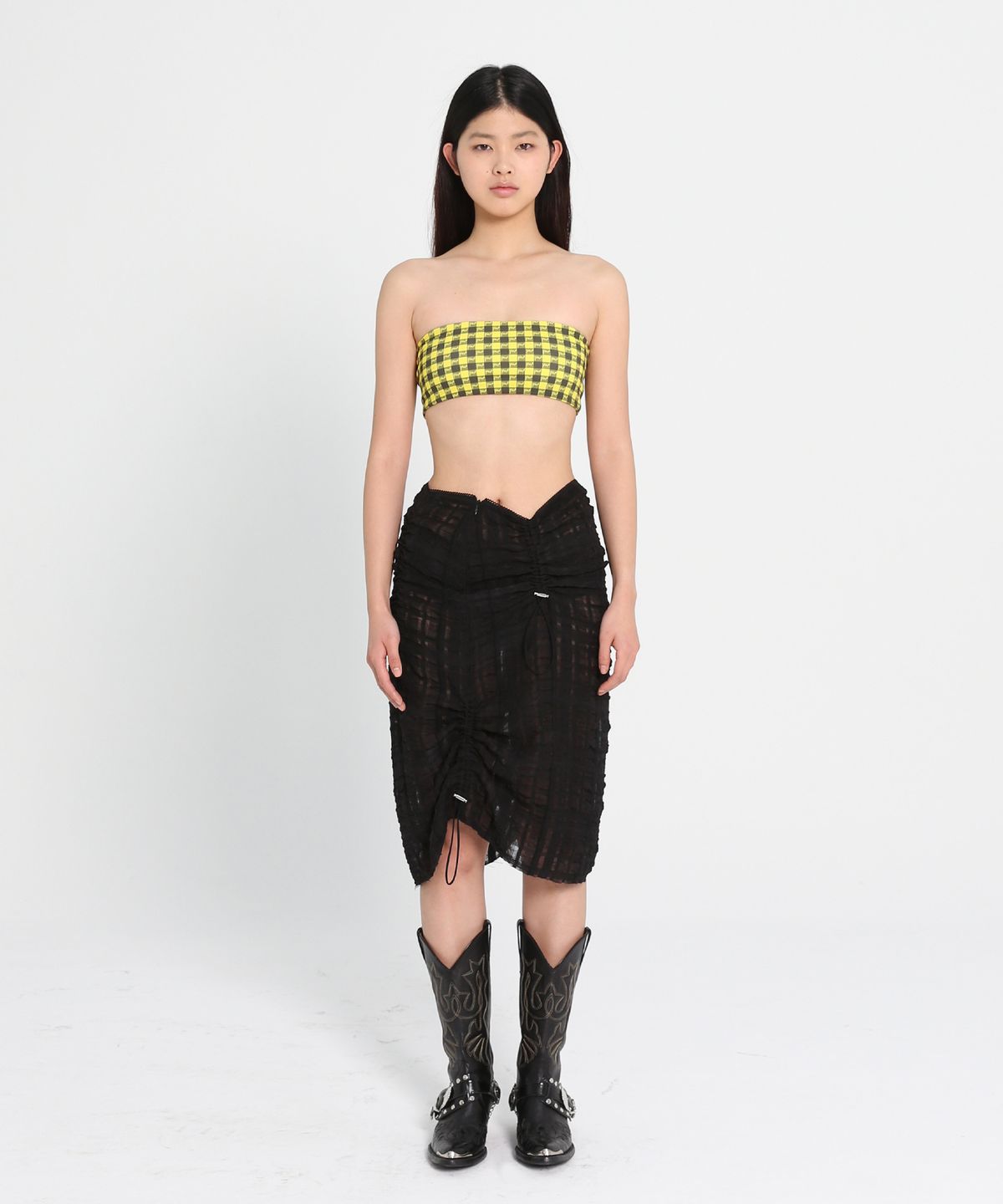 에스이오(s/e/o) RUCHED SHEER MIDI SKIRT_BLACK