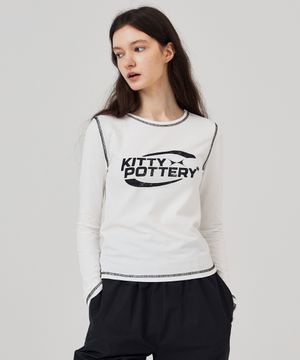 스포티 그래픽 긴팔 티셔츠 아이보리