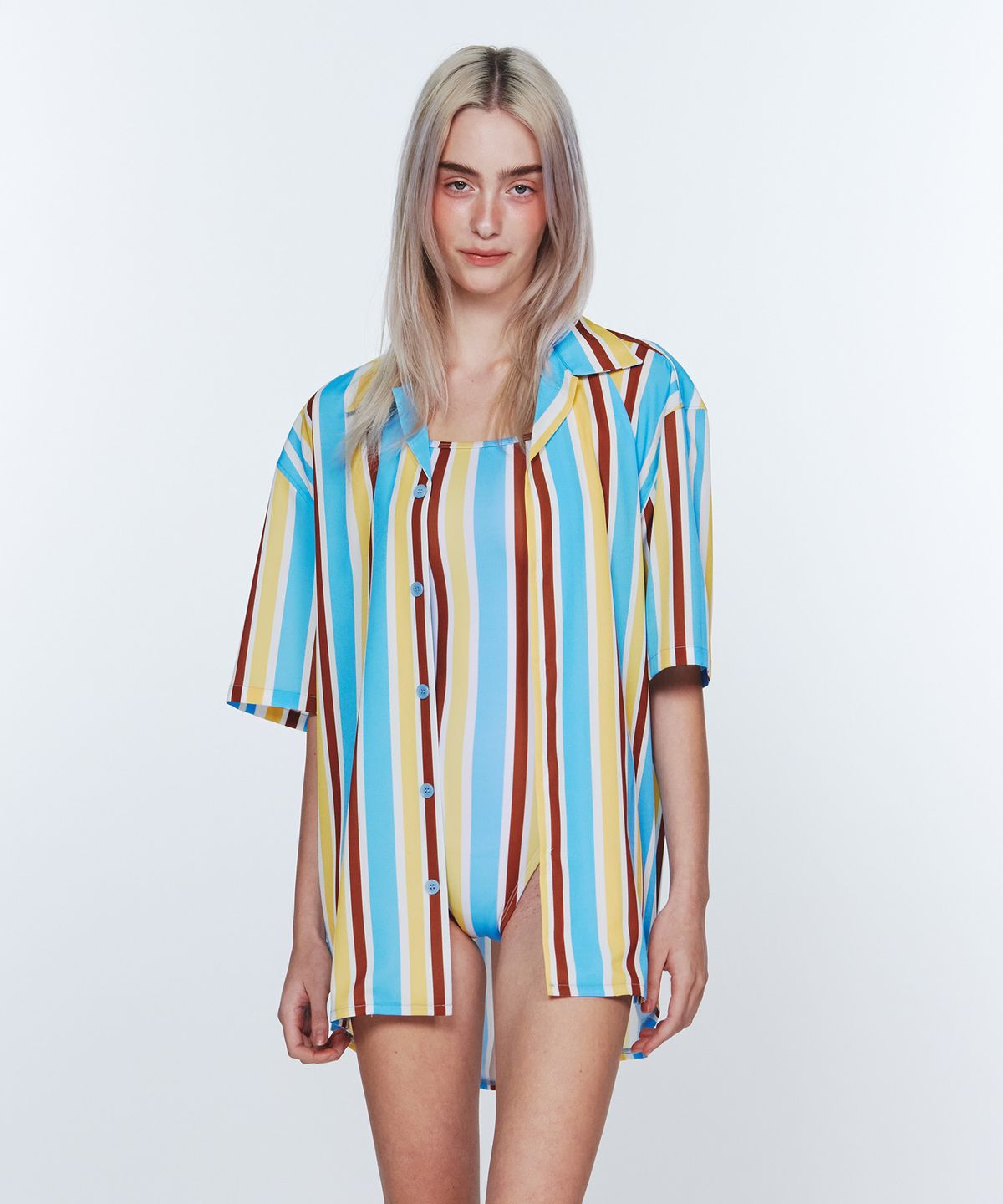 딜라잇풀(DELIGHTPOOL) Sunburst Stripe Long Shirts - Baby Blue