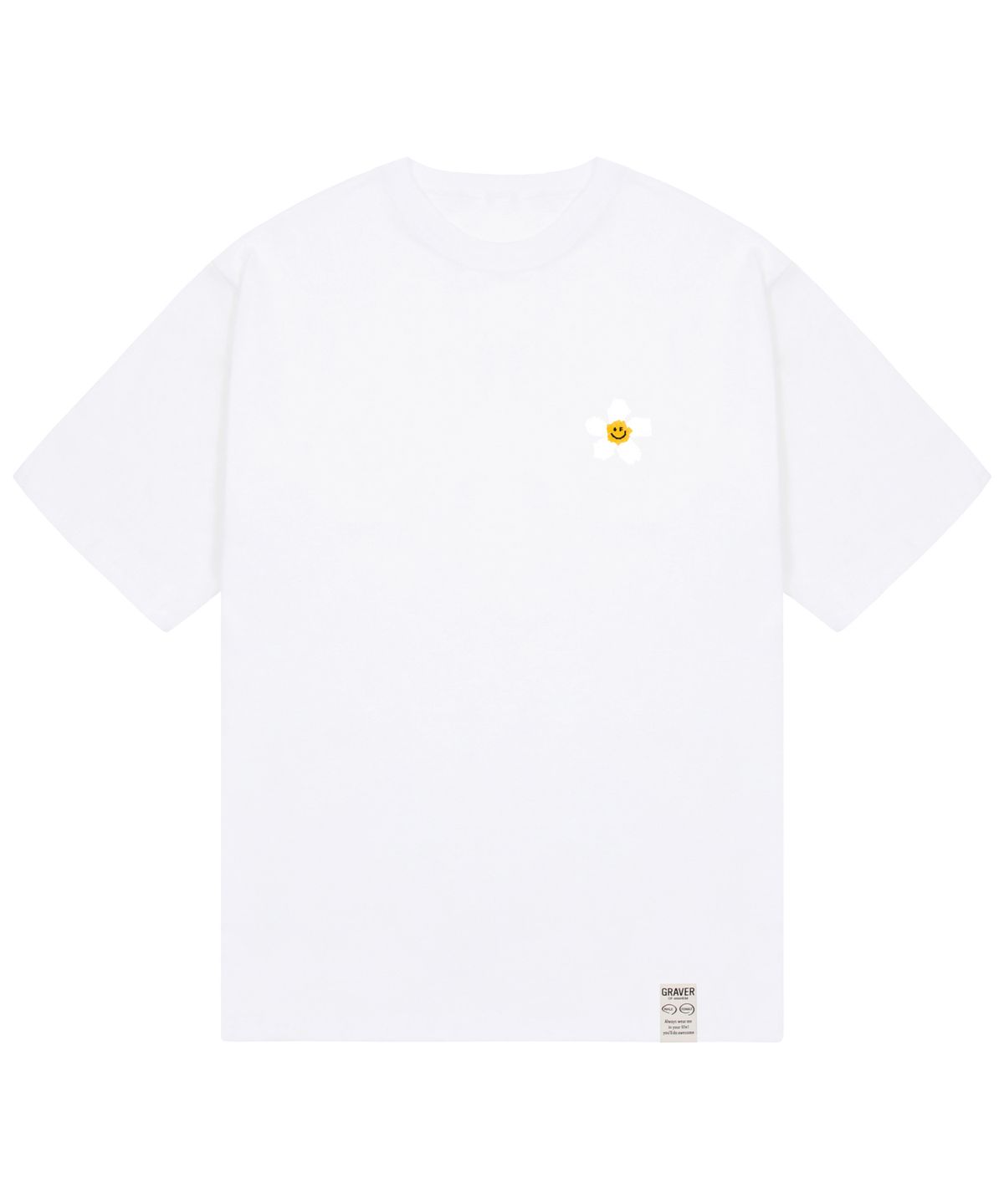 그레이버(GRAVER) [UNISEX]스몰 테잎 플라워 스마일 반팔티_화이트