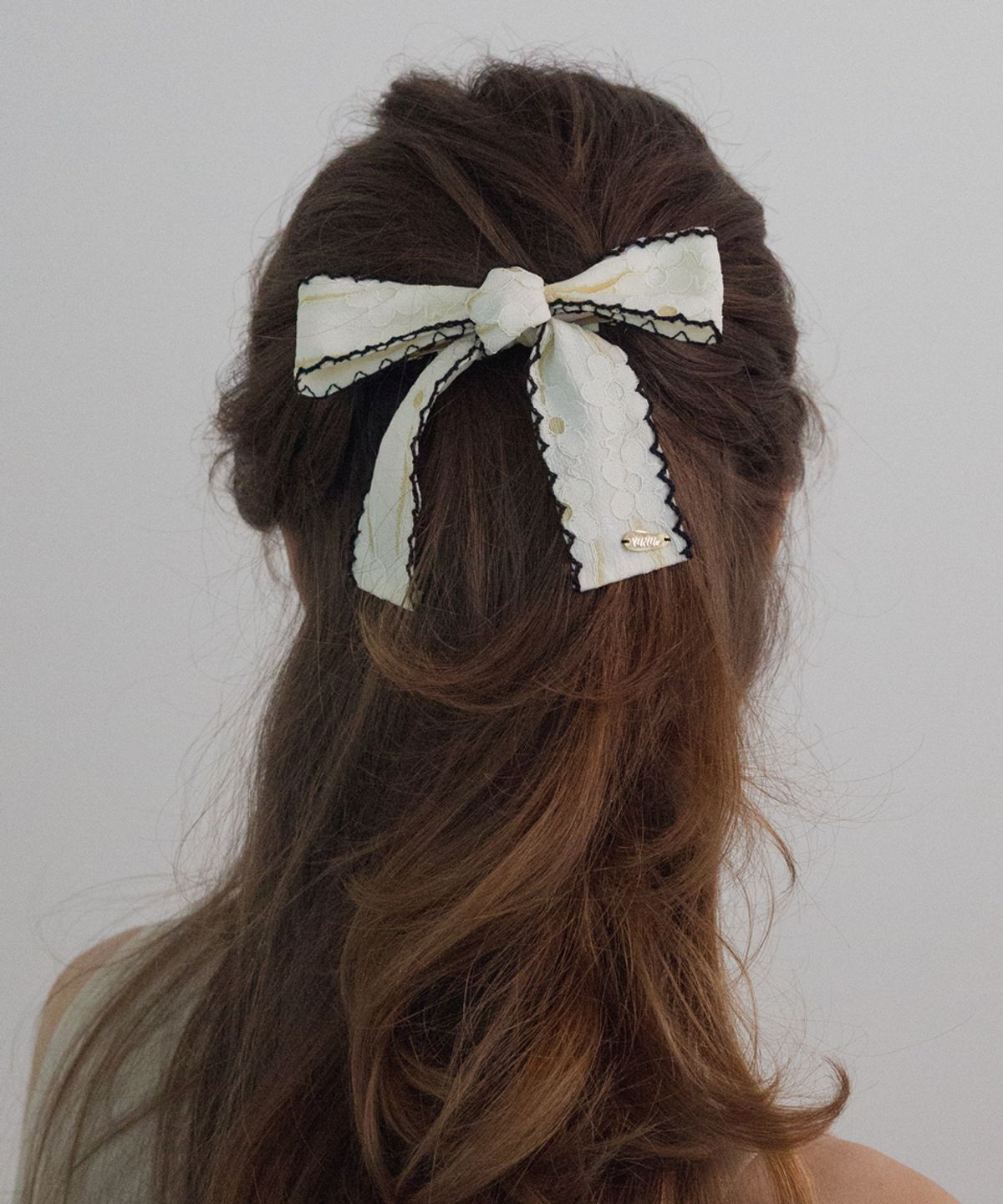 메리모티브(MERRYMOTIVE) Flower lace ribbon bow hairpin (Ivory)