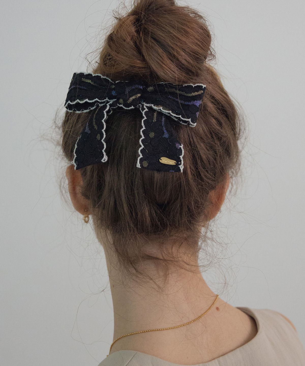 메리모티브(MERRYMOTIVE) Flower lace ribbon bow hairpin (Black)