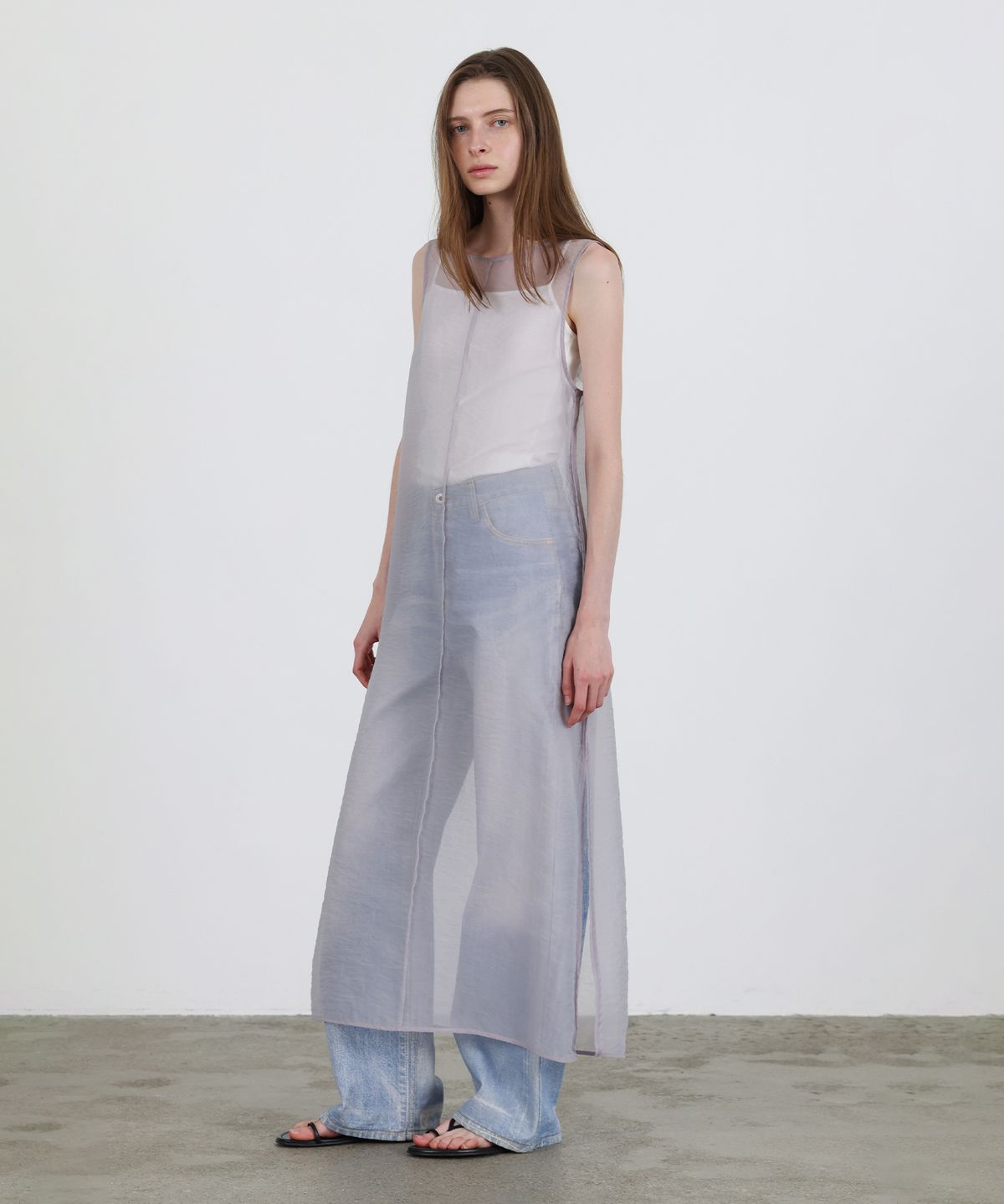 르바(LEVAR) Sheer Layered Maxi Dress - Lilac Grey
