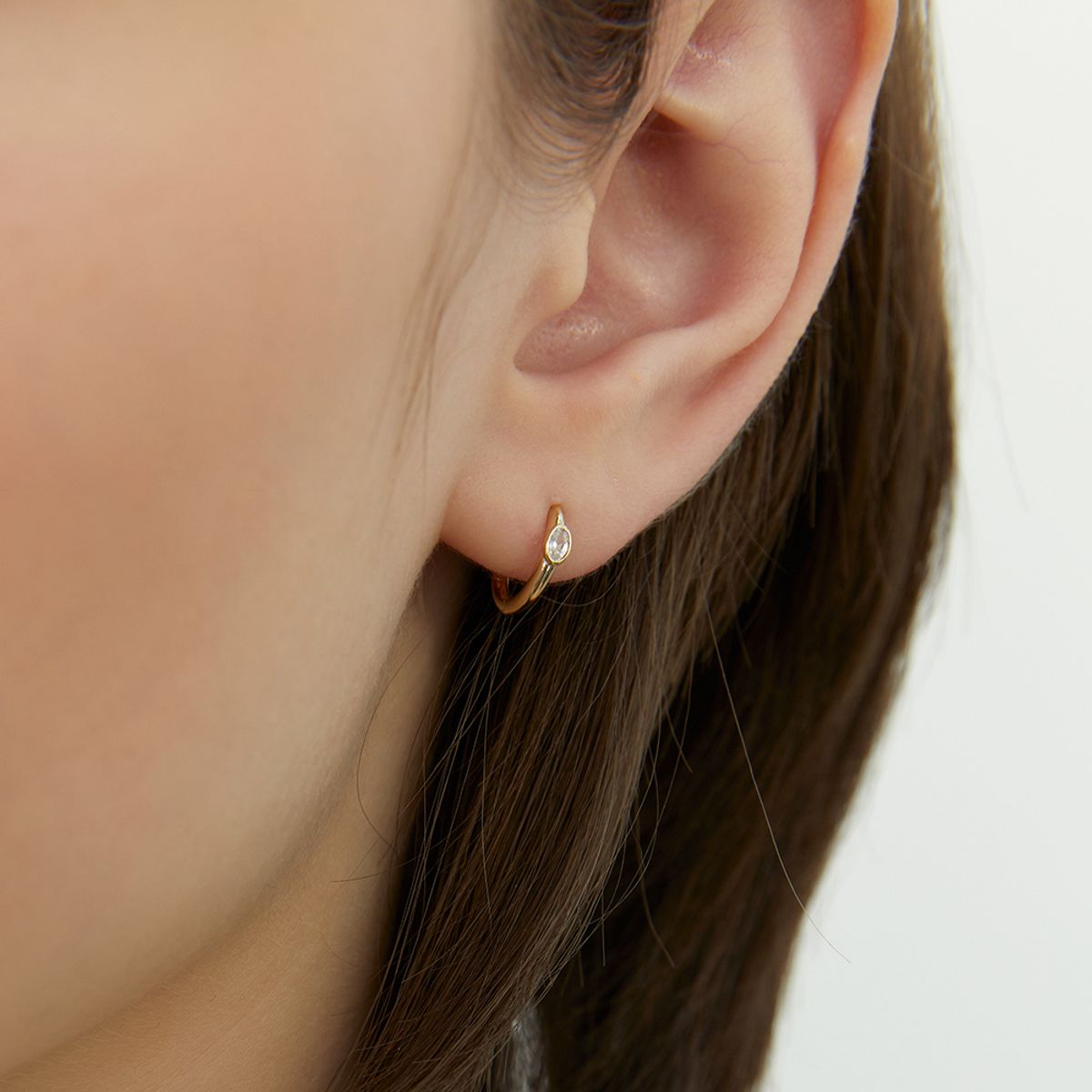 룬느(LUNNE) 14k 오벌 스톤 포인트 원터치 링 귀걸이 (14k골드) #LFE26