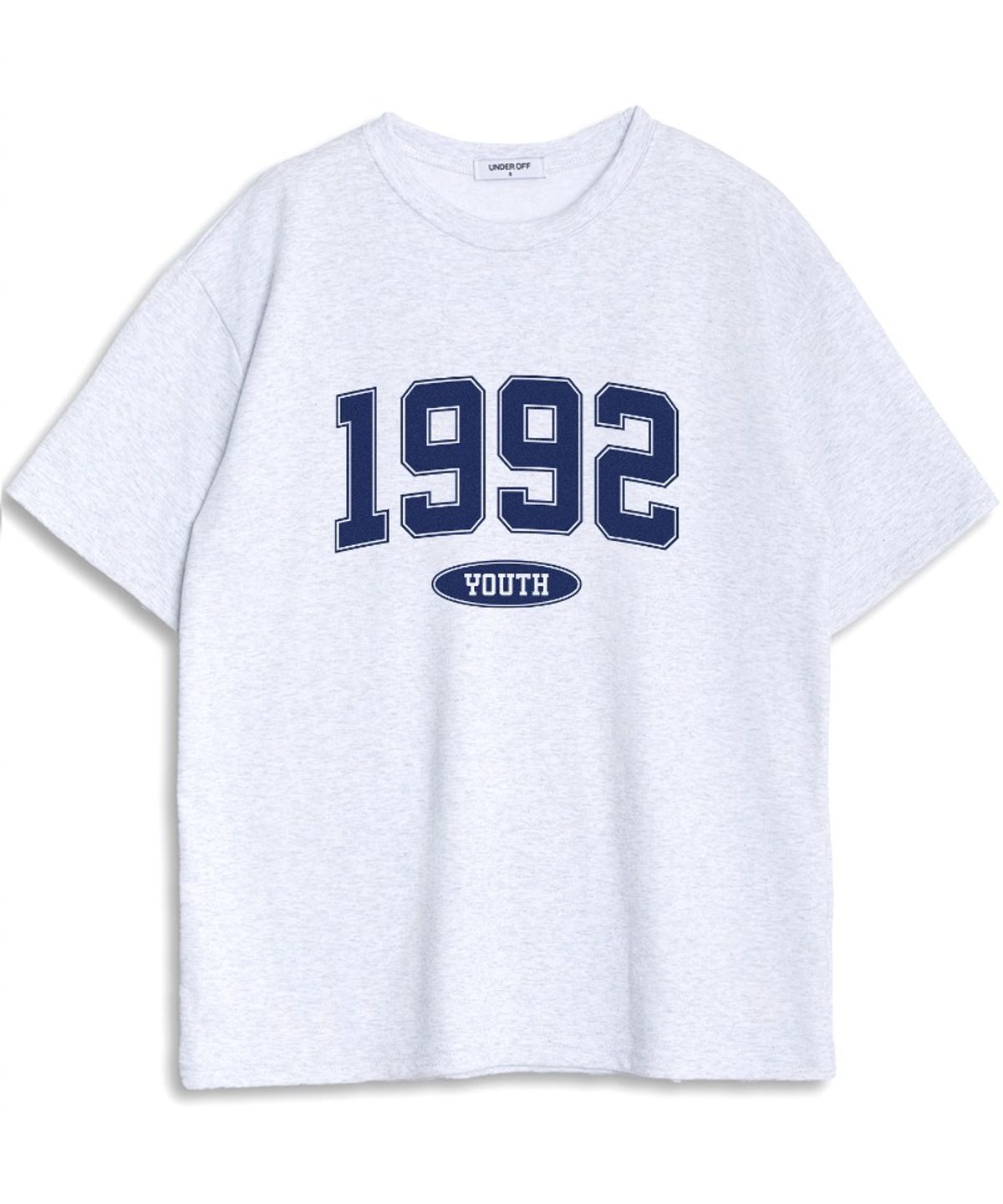 언더오프(UNDEROFF) 오버핏 크루넥 1992 반팔 티셔츠 화이트멜란지