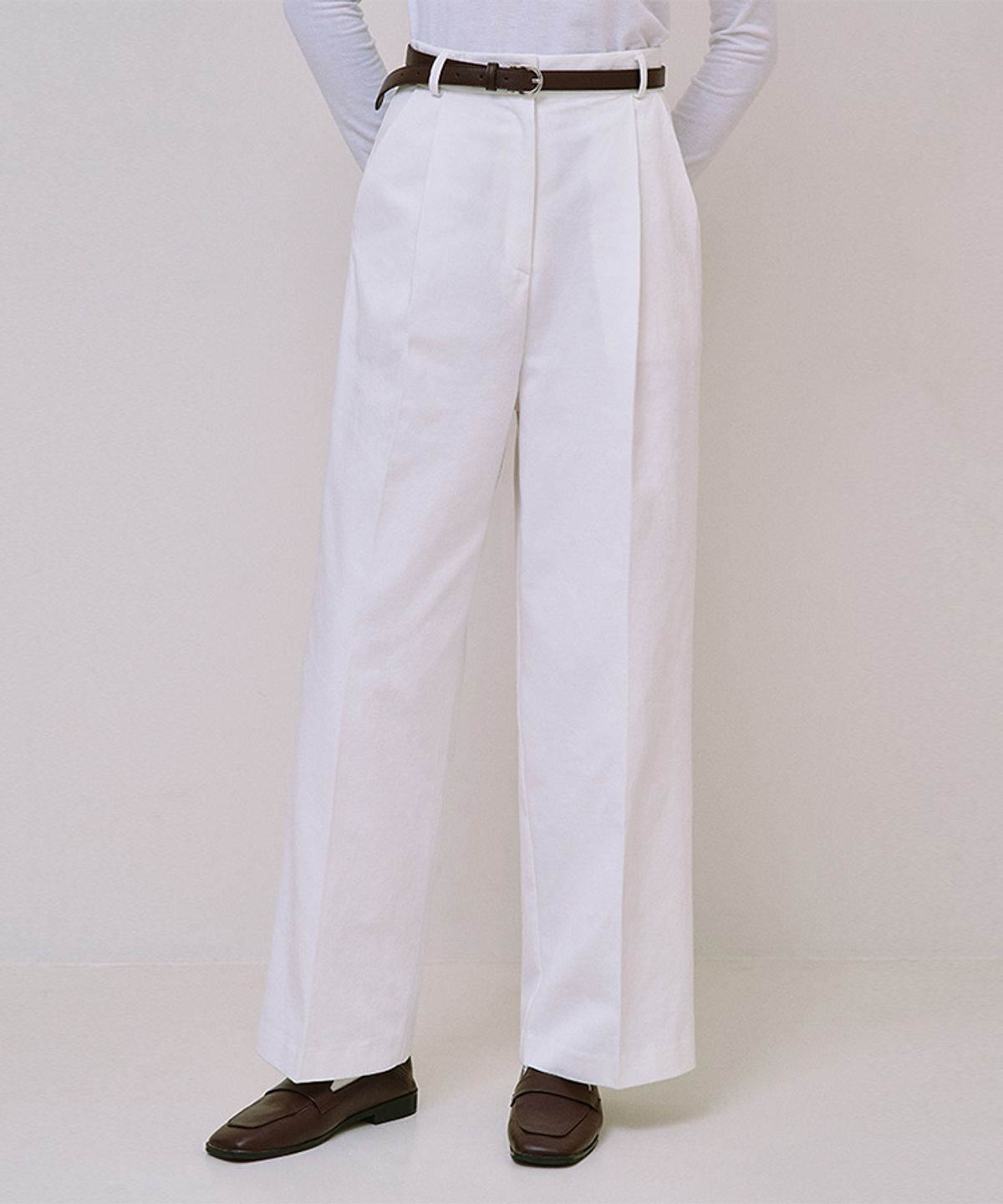 드헤베(DEHEVE) Basic Wide Cotton Pants [Ivory]