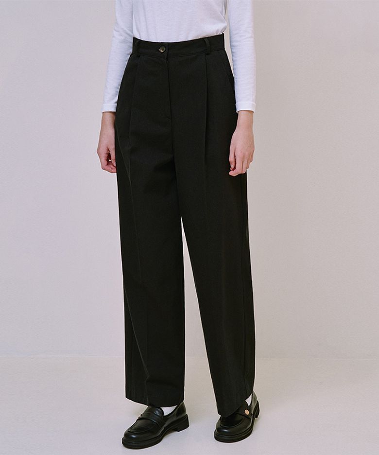 Basic Wide Cotton Pants [Black]