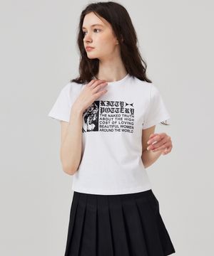 글램 그래픽 크롭 반팔 티셔츠 화이트