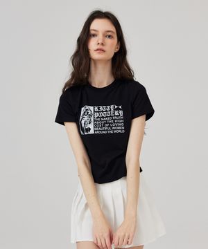 글램 그래픽 크롭 반팔 티셔츠 블랙