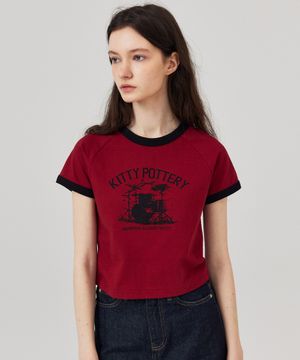 뮤직 그래픽 링거 라글란 반팔티 레드