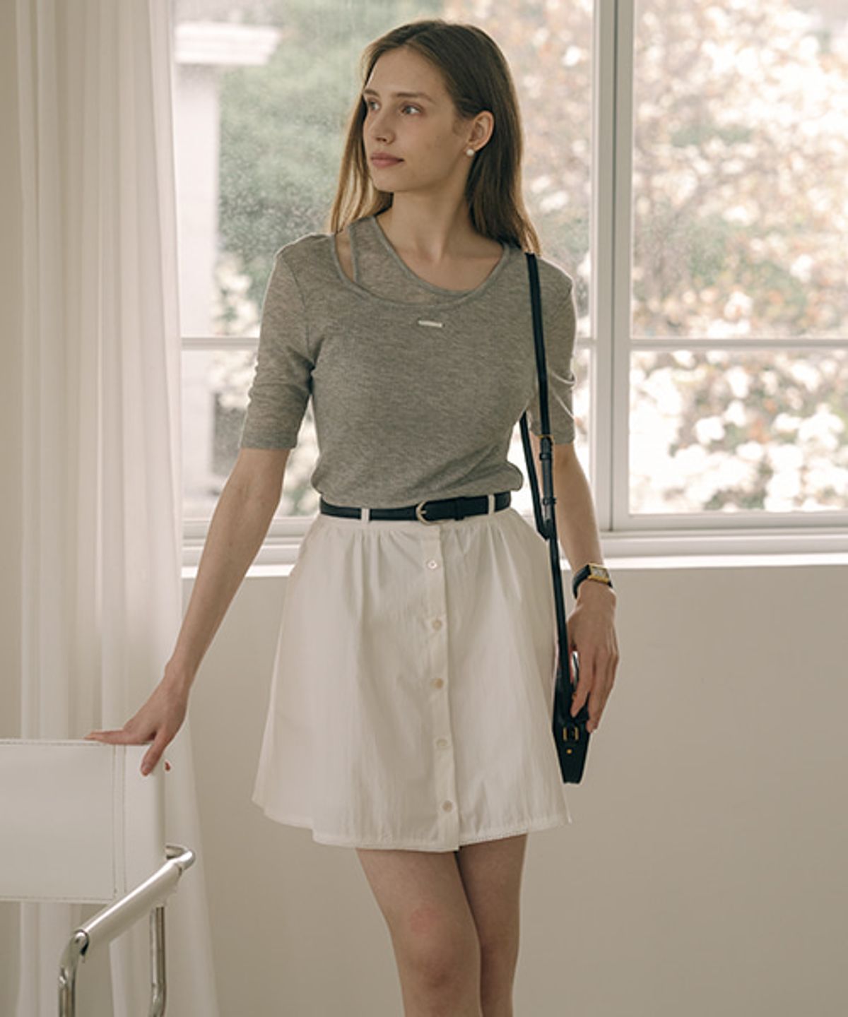 노운베러(KNOWNBETTER) Lace button point skirt_Ivory