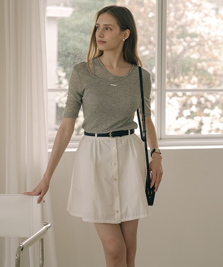 Lace button point skirt_Ivory