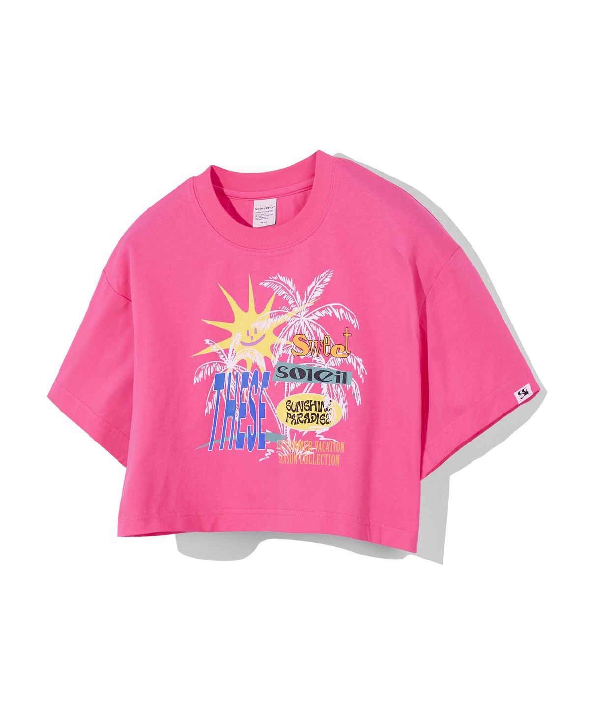 코드그라피(CGP) (우먼) SUNSHINE PARADISE 크롭 반팔 티셔츠_핫핑크