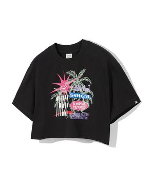 (우먼) SUNSHINE PARADISE 크롭 반팔 티셔츠_블랙