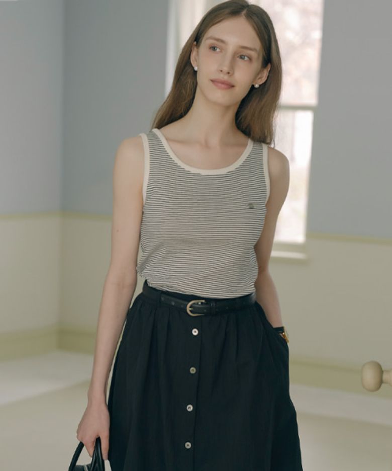 Stripe soft coloring Sleeveless_Black