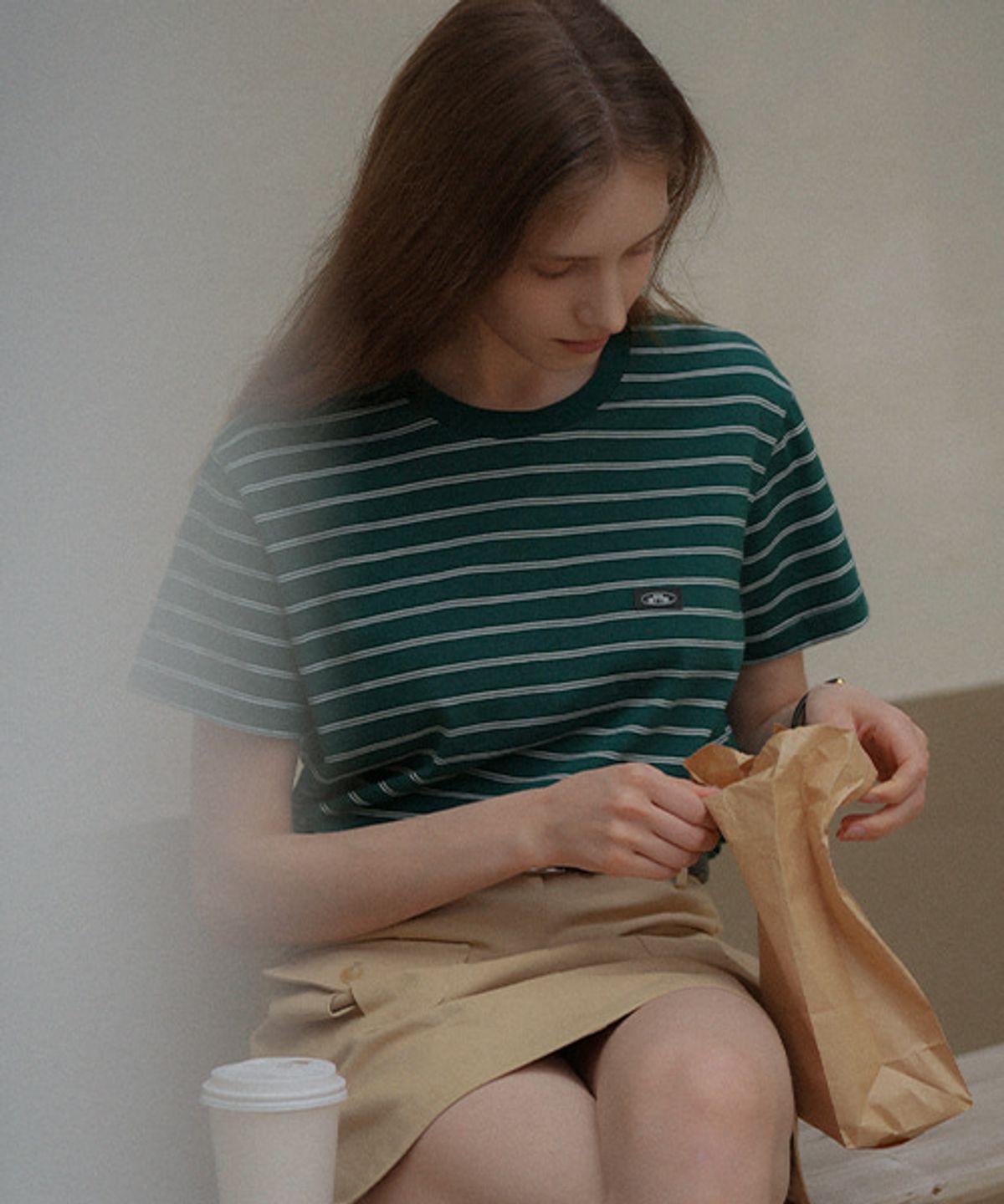노운베러(KNOWNBETTER) Stripe logo cotton T-shirt_Green