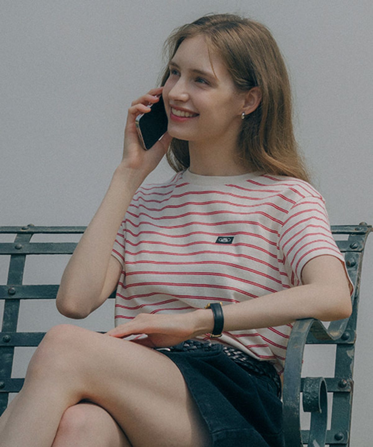 노운베러(KNOWNBETTER) Stripe logo cotton T-shirt_Red