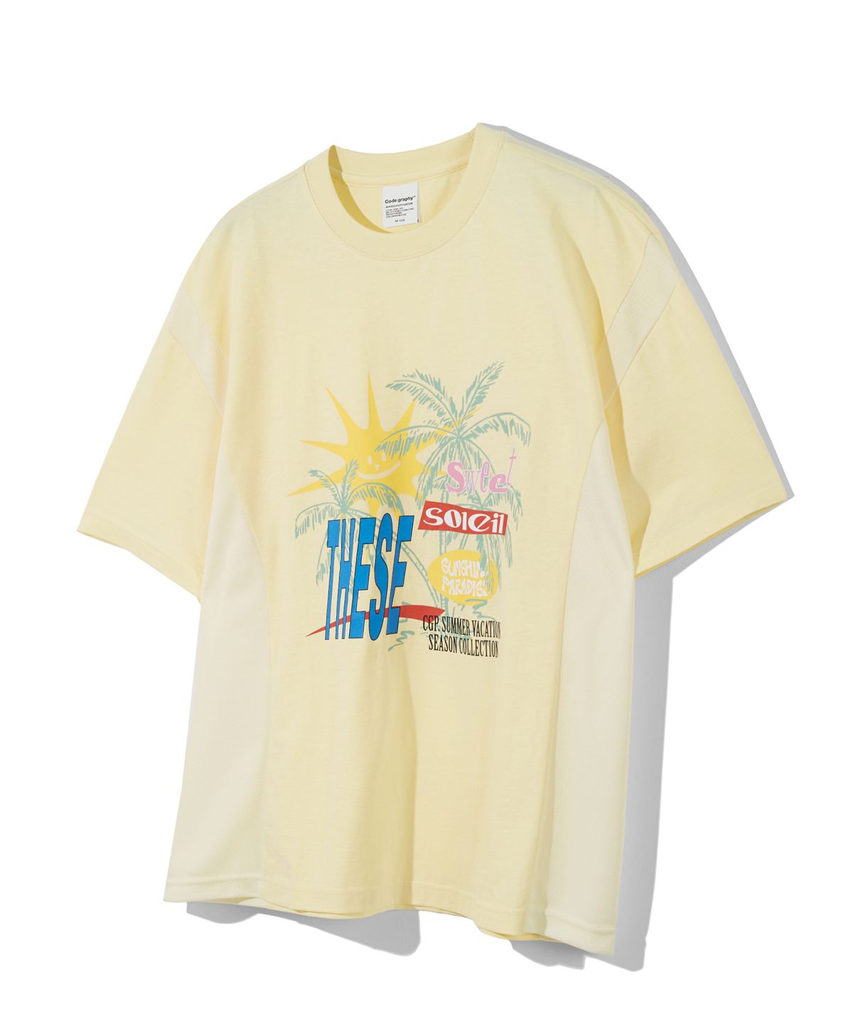 코드그라피(CGP) SUNSHINE PARADISE 사이드 메쉬 반팔 티셔츠_레몬
