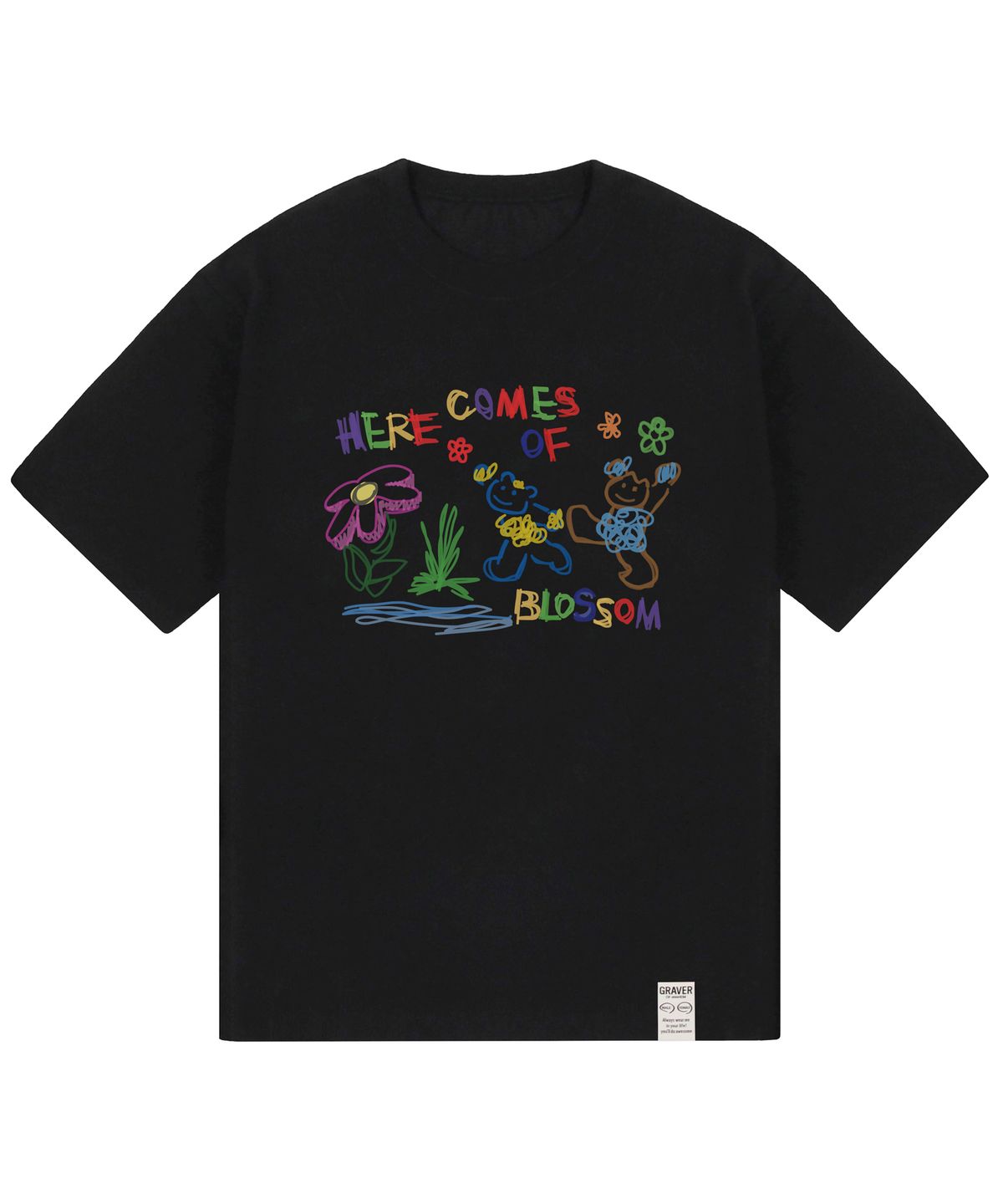 그레이버(GRAVER) [UNISEX]HERE COMES OF 드로잉 반팔티_블랙