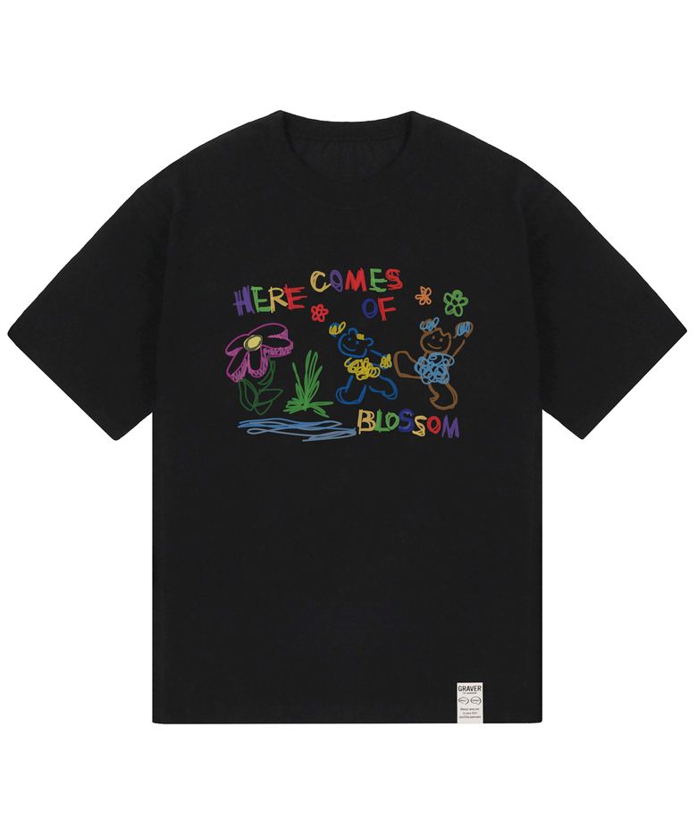[UNISEX]HERE COMES OF 드로잉 반팔티_블랙