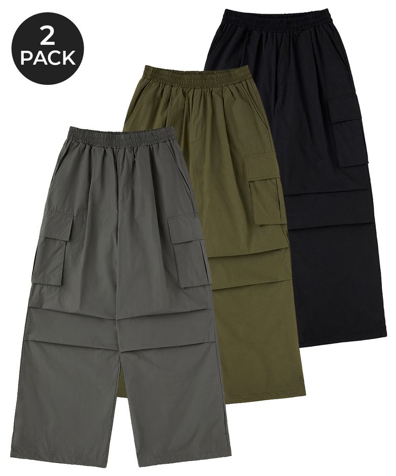 [2PACK] Waterproof 원턱 카고 파라슈트 와이드 팬츠 (3COLOR)