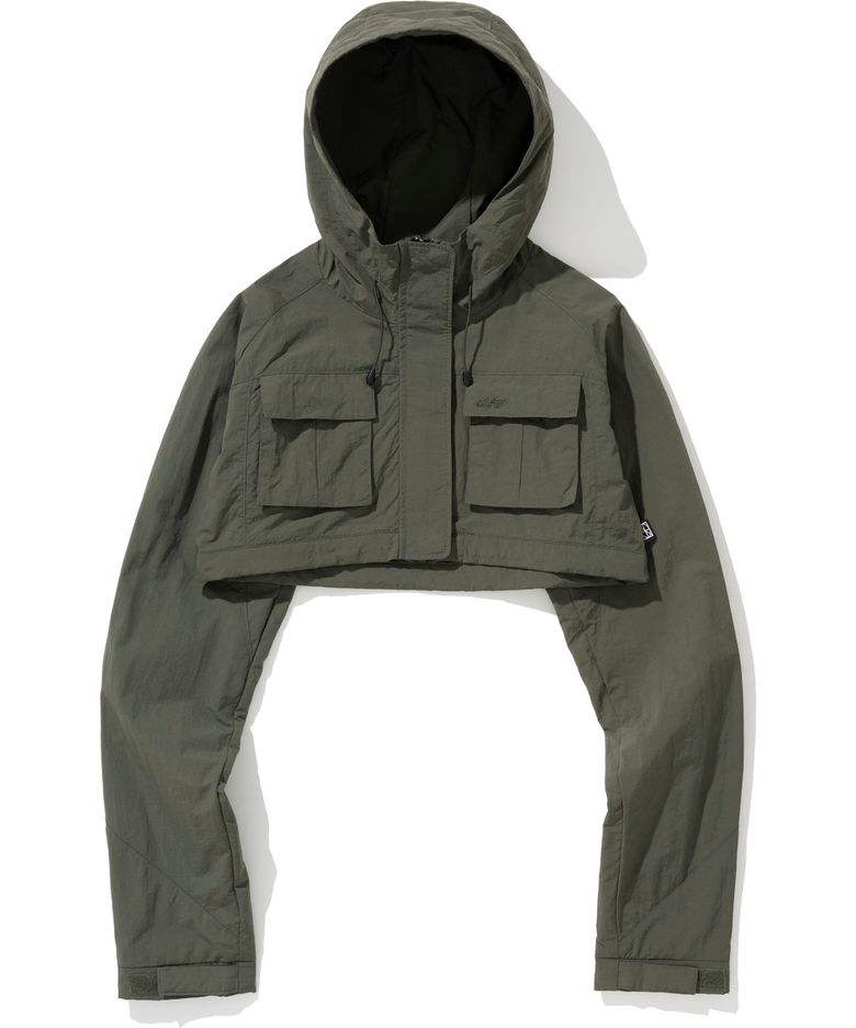 W Nylon Hooded Bolero Jacket - Khaki
