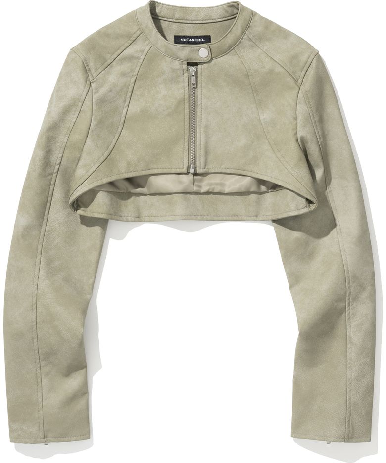W Vintage Cropped Leather Jacket - Light Khaki