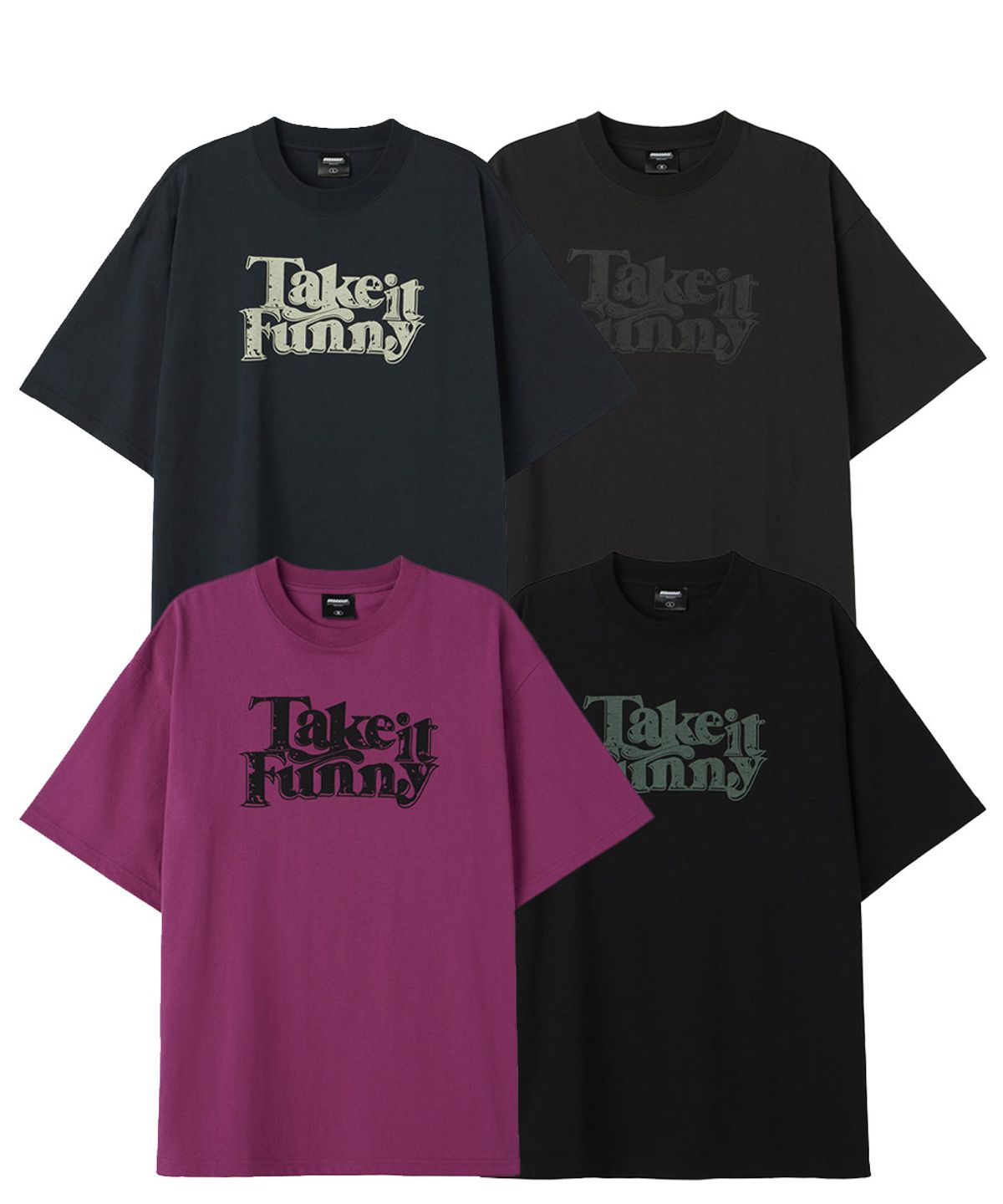 어반에이지(URBANAGE) [2PACK] Take It Funny Vintage 오버 반팔 (4COLOR)