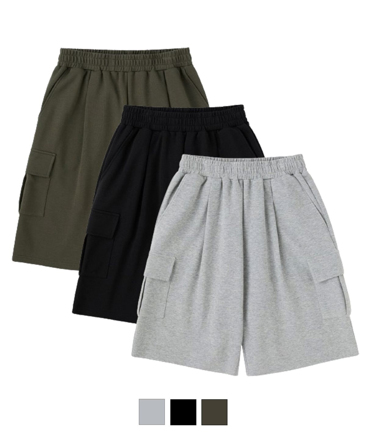 어반에이지(URBANAGE) [2PACK] 버뮤다 와이드 카고 스웨트 숏 팬츠 (3COLOR)
