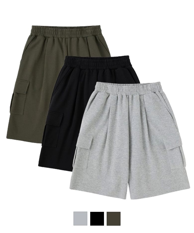 [2PACK] 버뮤다 와이드 카고 스웨트 숏 팬츠 (3COLOR)