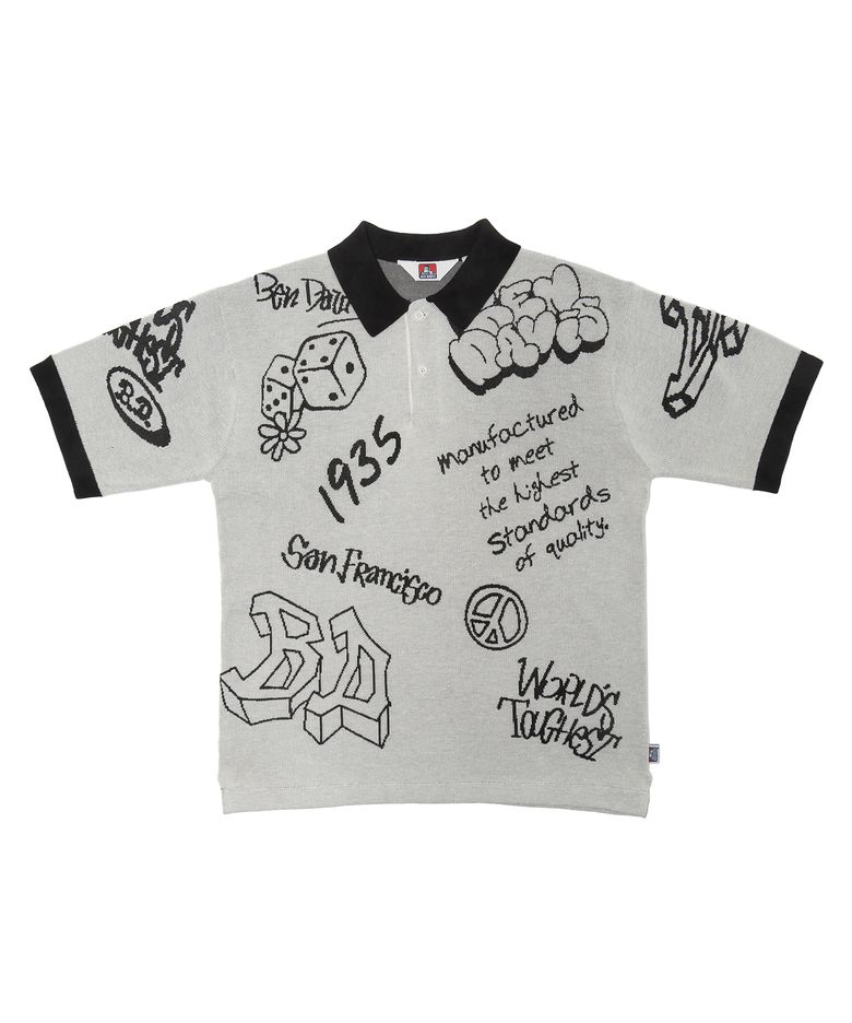 WHITE LABEL SCRIBBLE KNIT POLO OFF WHITE