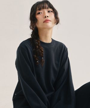 WW 퍼프 슬리브 크롭 스웨트 셔츠[네이비 블랙]