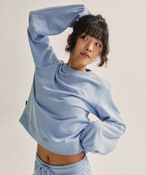 WW 퍼프 슬리브 크롭 스웨트 셔츠[스카이블루]