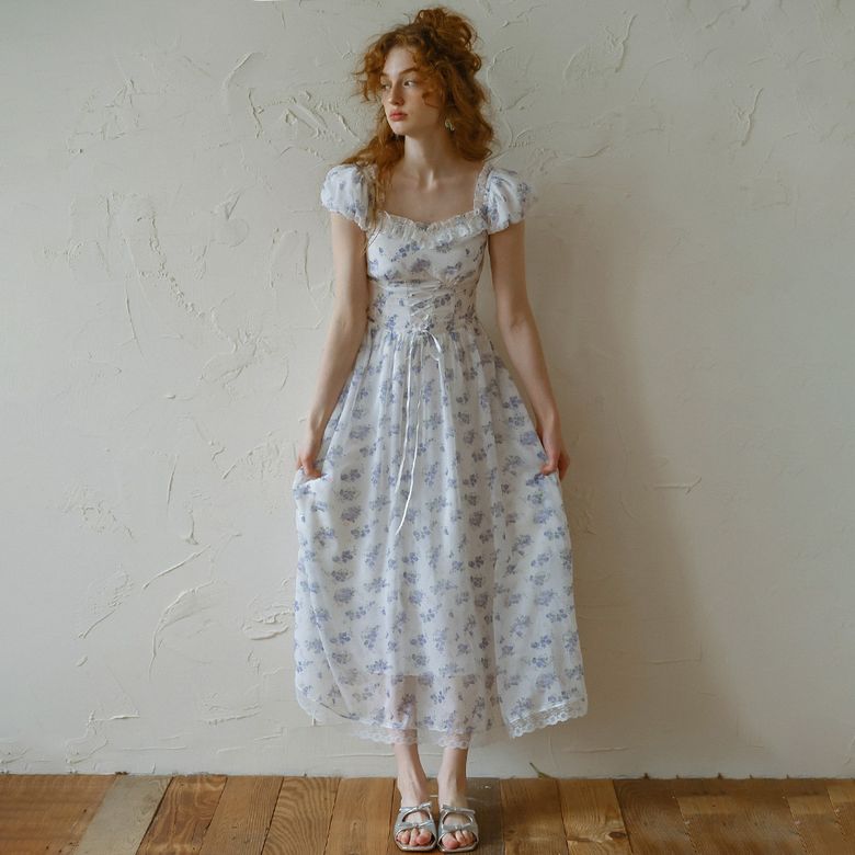Cest_Floral lace slim waist dress