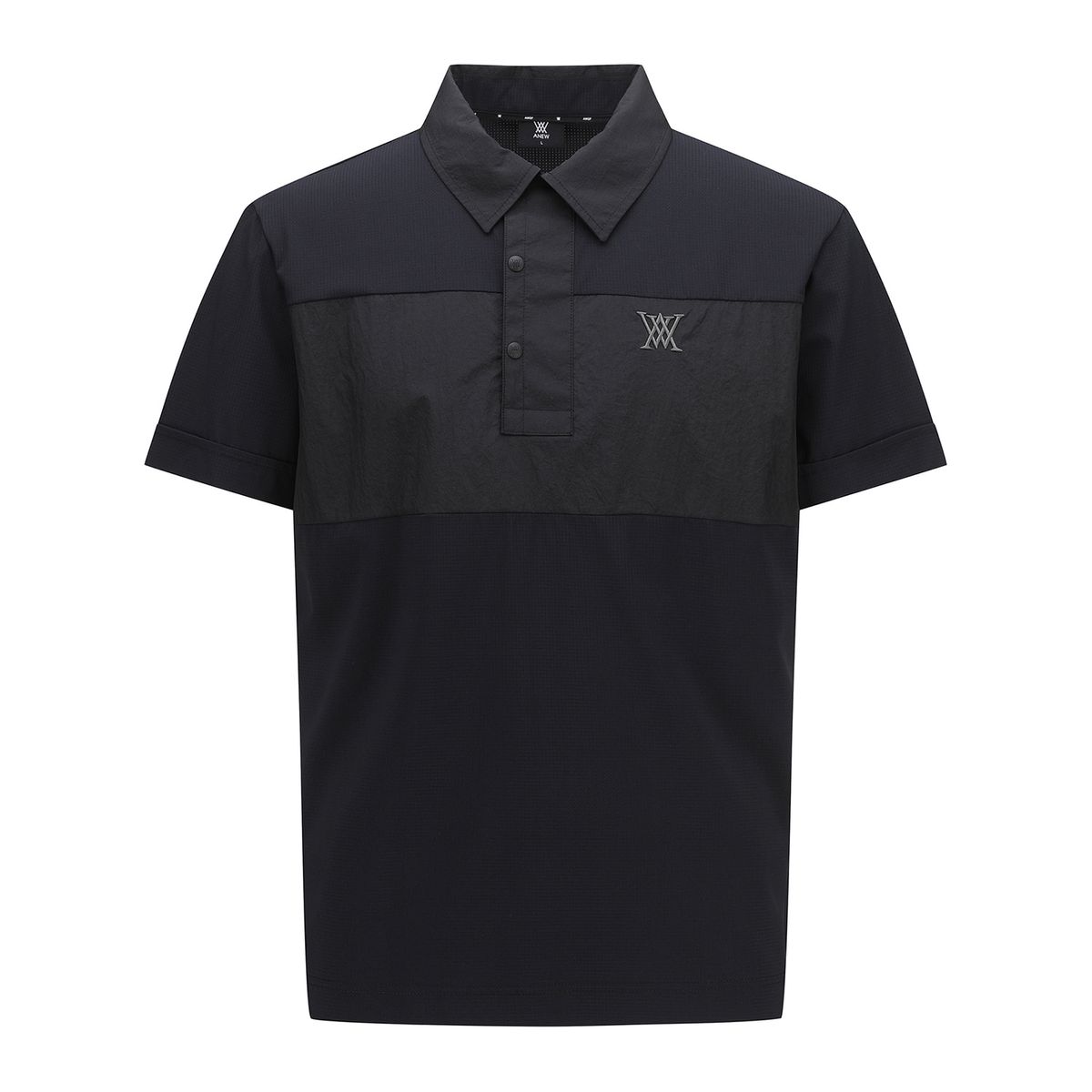 어뉴골프(ANEW GOLF) MEN WOVEN PATCH POINT SHORT T-SHIRT_BK