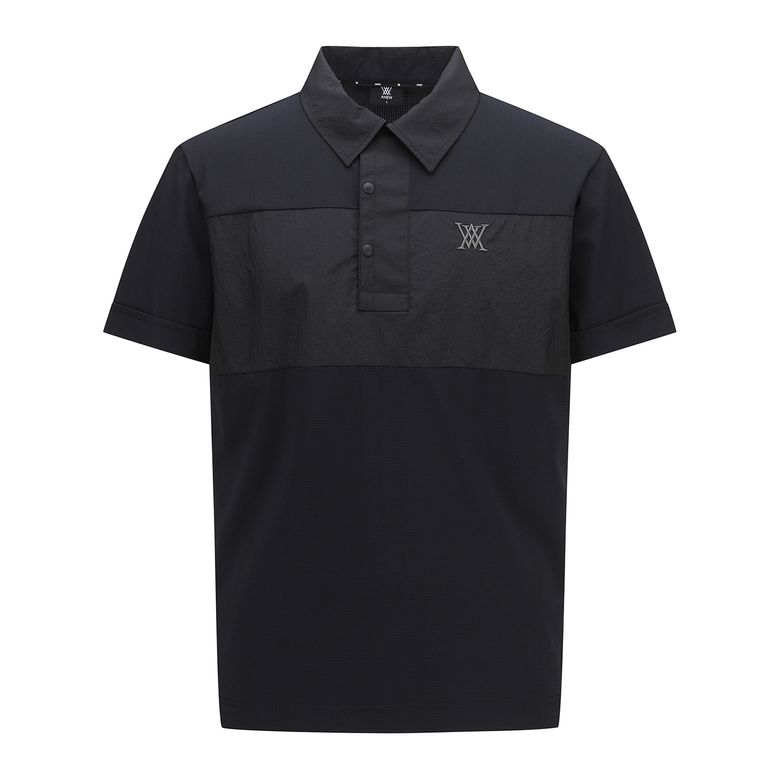 MEN WOVEN PATCH POINT SHORT T-SHIRT_BK