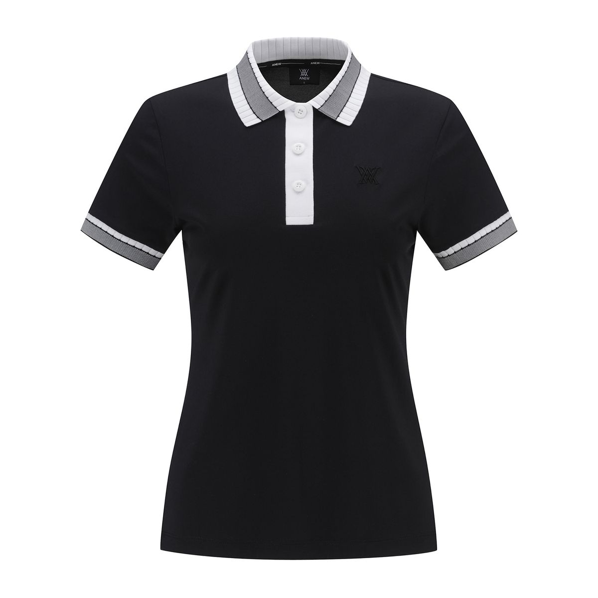 어뉴골프(ANEW GOLF) WOMEN COLLAR COLOR BLOCK SHORT T-SHIRT_BK