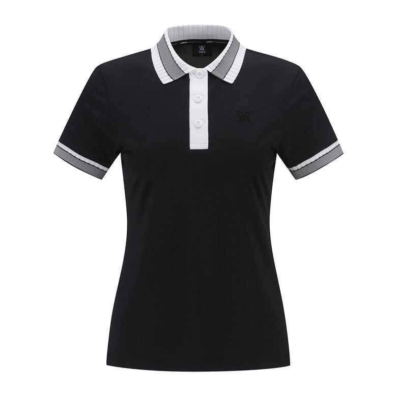 WOMEN COLLAR COLOR BLOCK SHORT T-SHIRT_BK