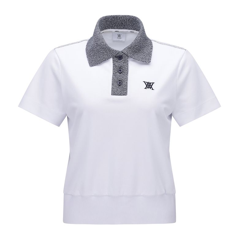 WOMEN KNIT COLLAR LOOSE SHORT T-SHIRT_WH