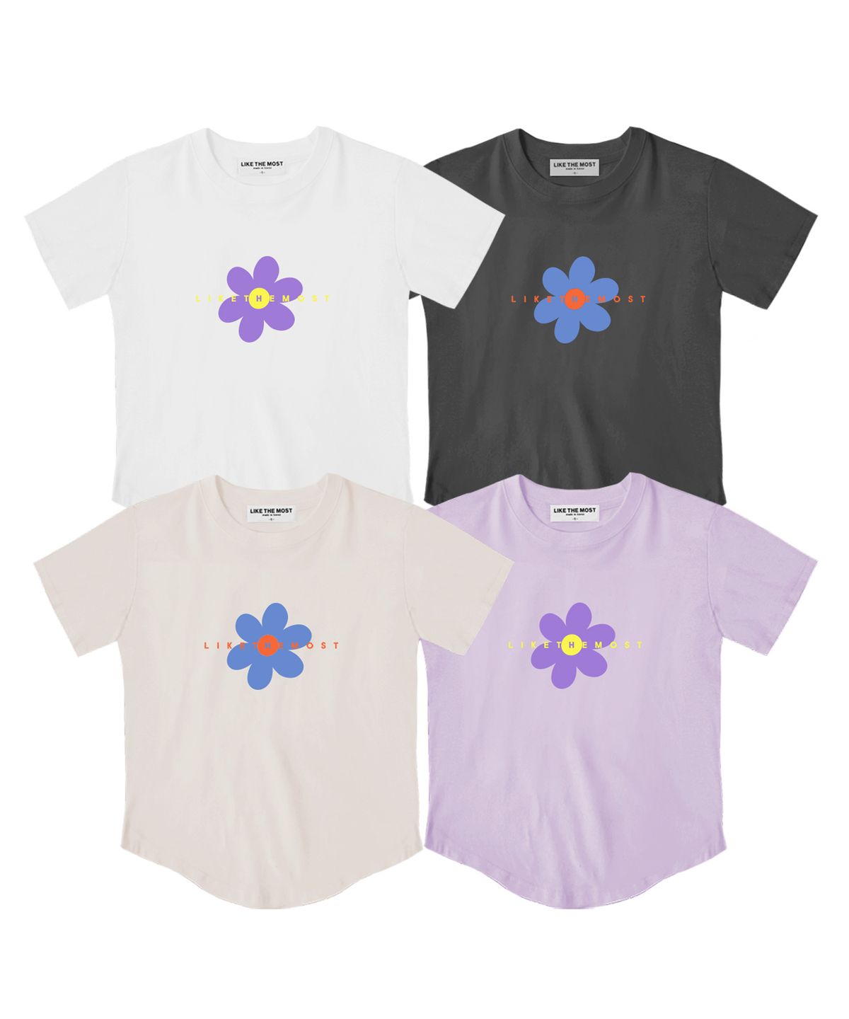 라이크더모스트(LIKE THE MOST) 에이치플라워 라운드컷 반팔티셔츠_4colors