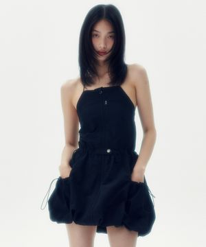 슬리브리스 벌룬 미니 드레스 [블랙]