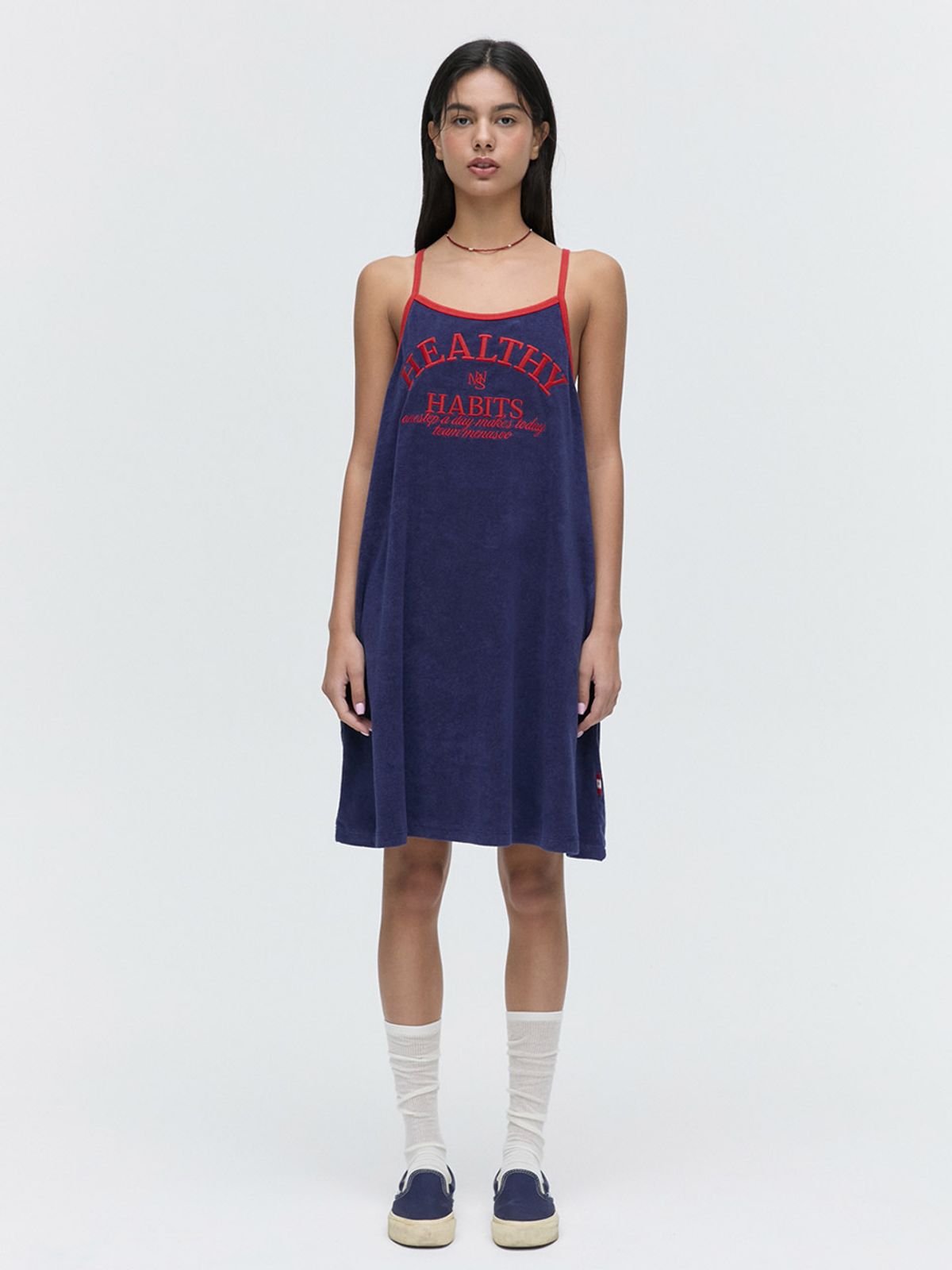 미나수(MENASOO) MENASOO SUMMER BASIC TERRY STRAP ONEPIECE_NAVY