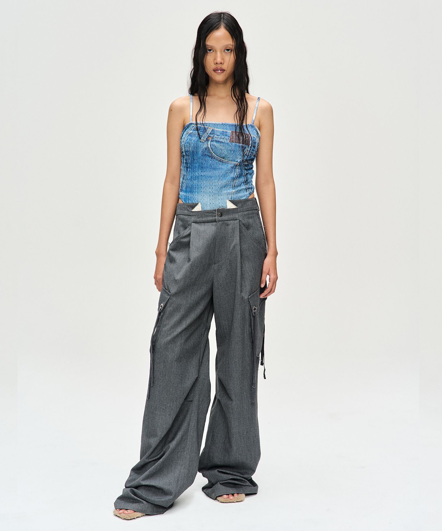 ★ANDERSSON BELL★ Denim Print Knit Bodysuit atb1093wWASHED MUSINSA | ANDERSSON BELL FOR WOMEN Denim Printed Knitwear