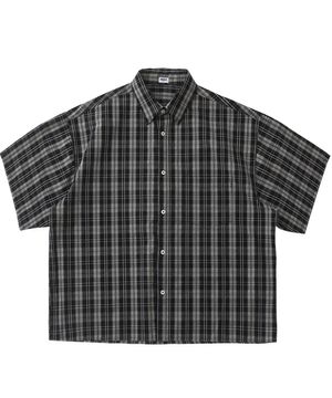 빈티지 워싱 블랙 체크 반팔 셔츠